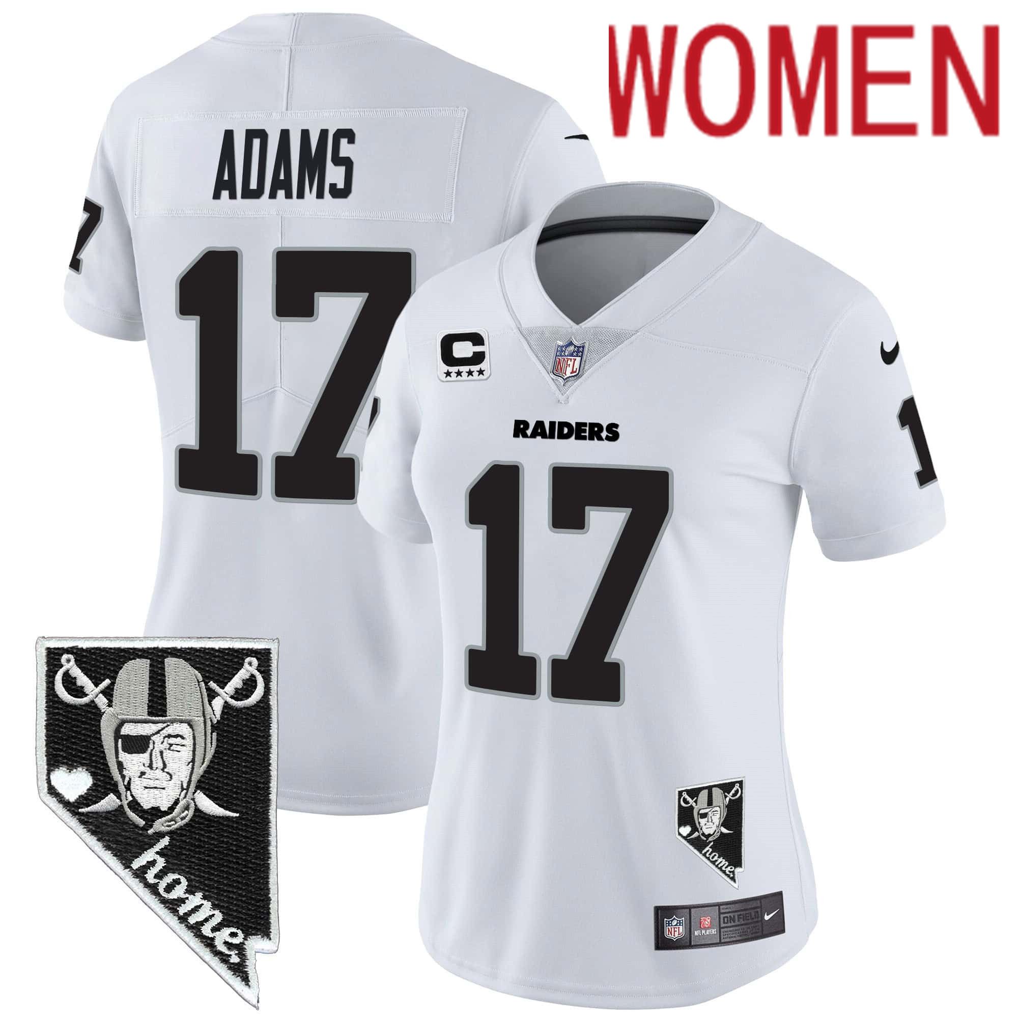 Women Oakland Raiders 17 Adams White 2024 Nike Nevada Home Patch Vapor NFL Jersey
